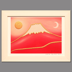 20枚限定デジタルアートA4額装品アトリエ富士吉田からの赤富士山がんどうあつし作 20枚限定デジタルアートA4額装品アトリエ富士吉田からの赤富士山