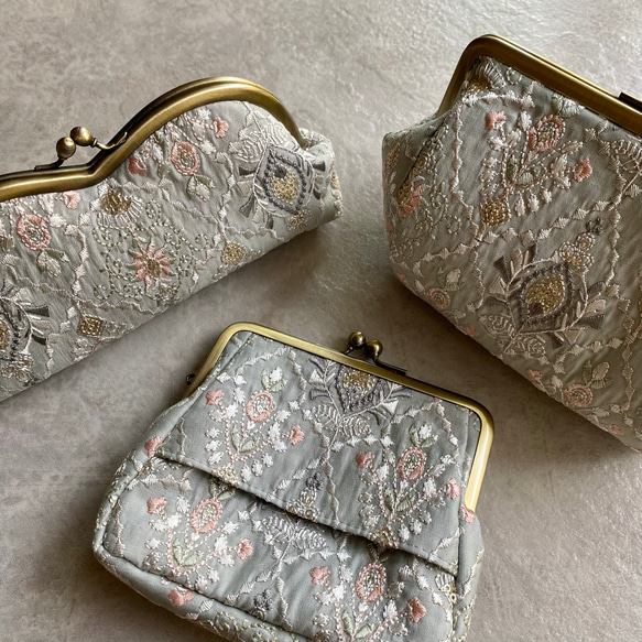 インド刺繍　ミントグリーン　 めがねケース がま口 　　 3枚目の画像