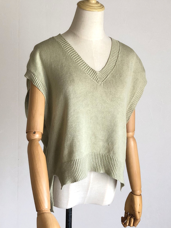 アイボリーのベスト　綿100％　春夏用 2枚目の画像