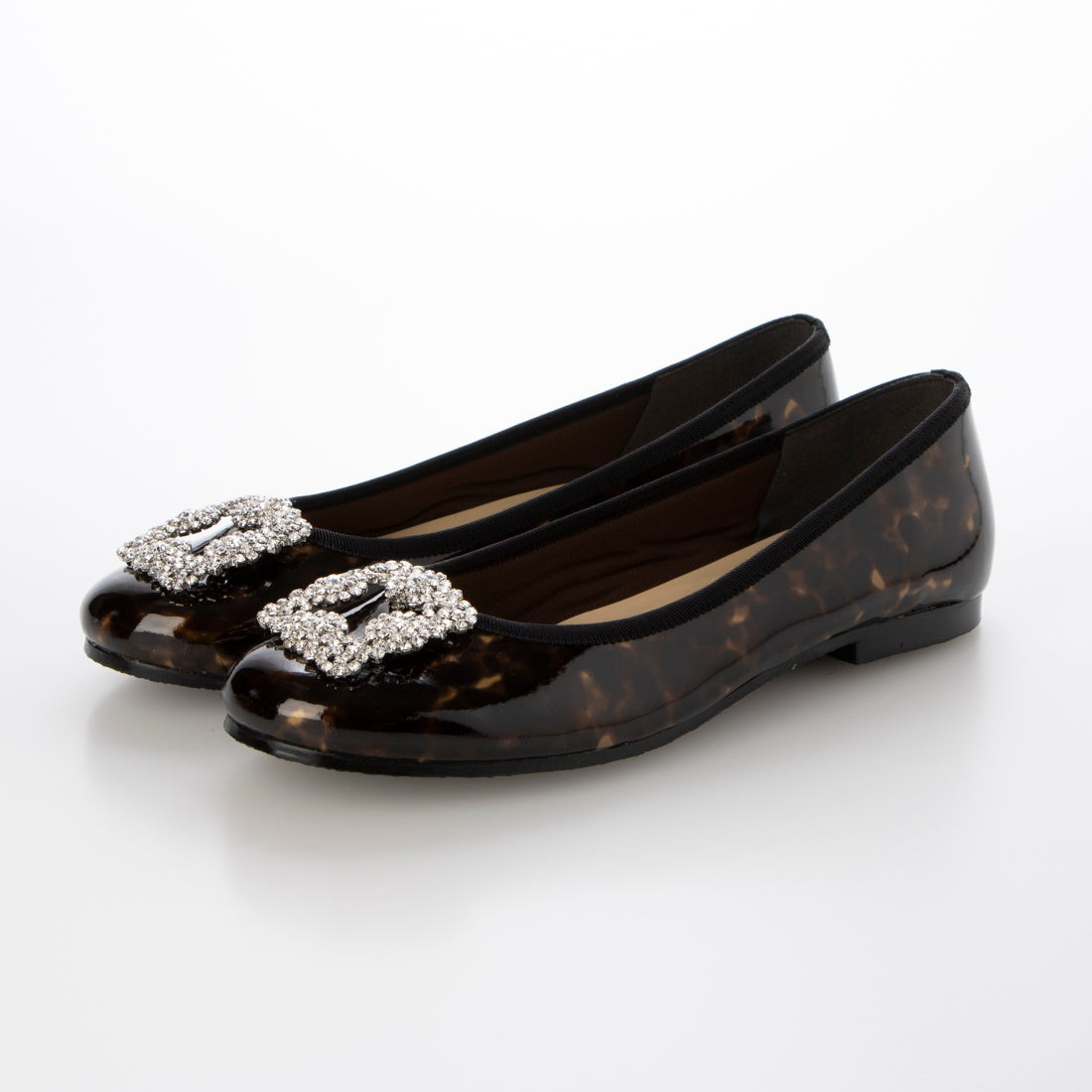 【日本製】【レイン対応】美脚美姿勢ラウンドトゥフラットシューズ #2240-55 ■ベッコウ エナメル■