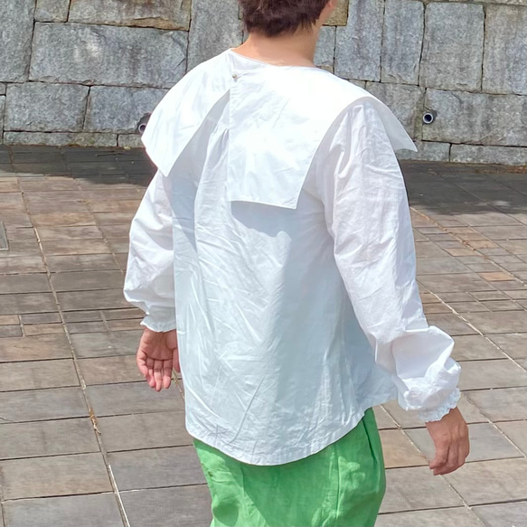 コットンブラウス　つけ襟　白　セーラーカラー　Aライン　軽い【受注製作】【送料無料】 2枚目の画像