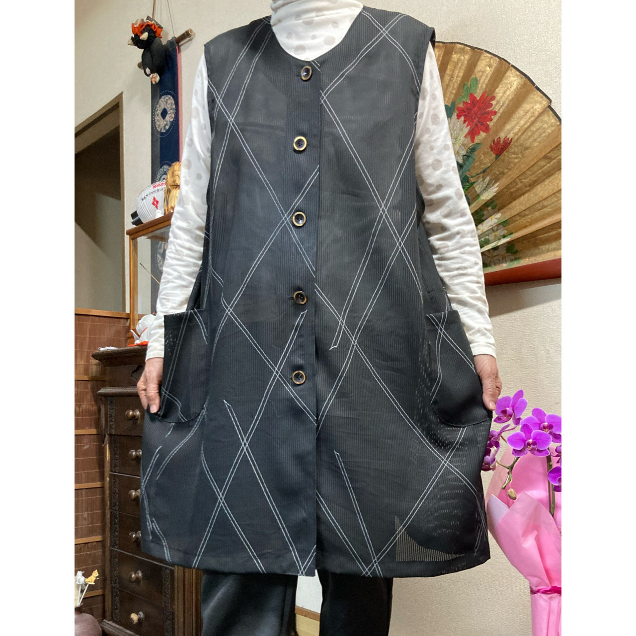 絽の着物からの前開きベスト　　　　着物リメイク