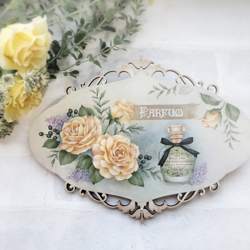 トールペイント 描き方レシピ「バラと香水ビンのプレート」 編み図