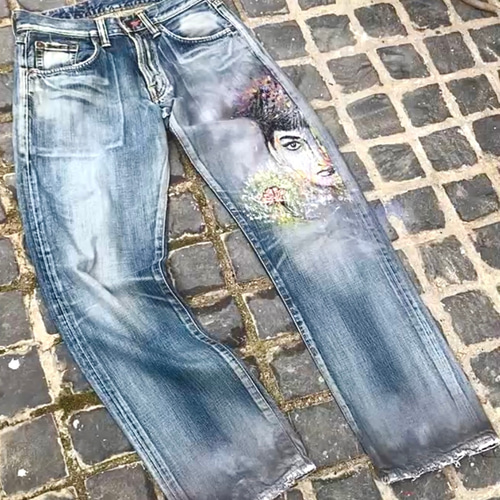 デニム パンツ（ボトムス） ペイント ペインティング ペンキ リメイク