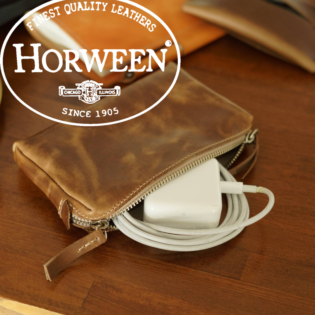 クロムエクセルレザー ダブルジップポーチ｜ホーウィン×YKKエクセラ｜ガジェット・充電器収納に最適｜カラー・サイズ指定可