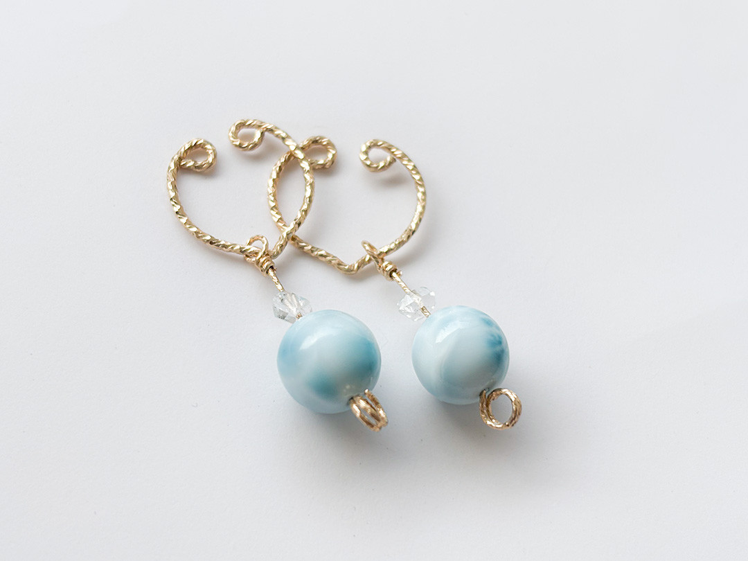 ラリマー(AAA/稀少)＋ハーキマーダイヤ◆天然石◆14kgf◆ノンホールピアス