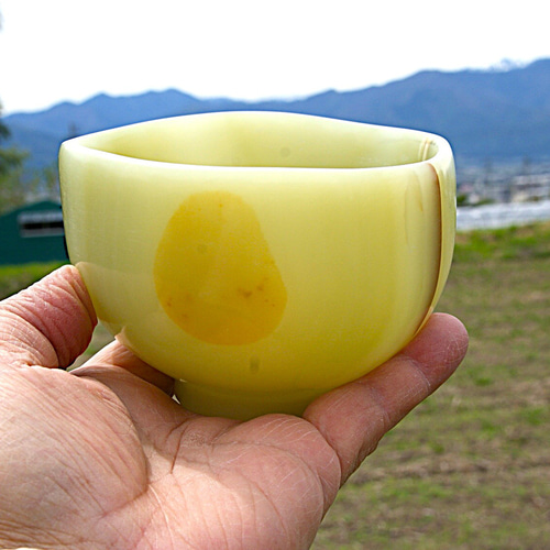 抹茶茶碗 『朧月』石の器 天然石 オニックスの器 手作業により彫り出
