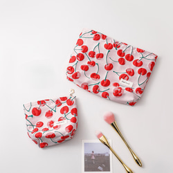 ジャガード織り　夏 さくらんぼ　チェリー　ピンク　大きめ　コスメポーチ　化粧ポーチ　おむつポーチ　 5枚目の画像