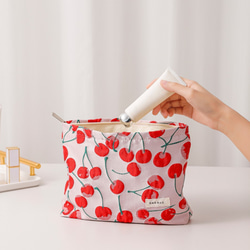 ジャガード織り　夏 さくらんぼ　チェリー　ピンク　大きめ　コスメポーチ　化粧ポーチ　おむつポーチ　 2枚目の画像