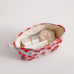 ジャガード織り　夏 さくらんぼ　チェリー　ピンク　大きめ　コスメポーチ　化粧ポーチ　おむつポーチ　 3枚目の画像