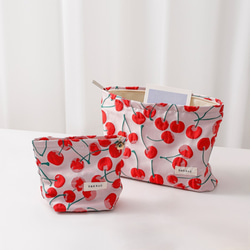 ジャガード織り　夏 さくらんぼ　チェリー　ピンク　大きめ　コスメポーチ　化粧ポーチ　おむつポーチ　 4枚目の画像