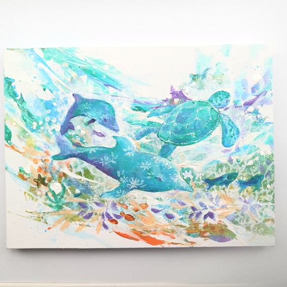 アート原画【Candy ocean】キャンバス木枠/ミニアート/海の生き物 7枚目の画像