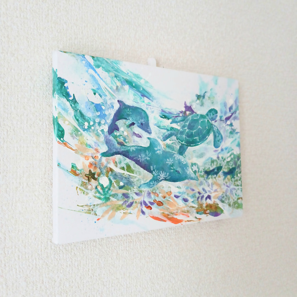アート原画【Candy ocean】キャンバス木枠/ミニアート/海の生き物 3枚目の画像