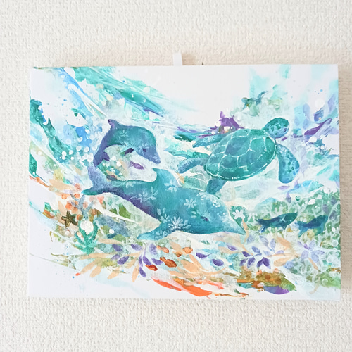 ミニ絵画 アート原画【Candy ocean】キャンバス木枠/ミニアート/海の