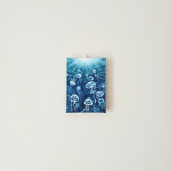 アート原画【海面へ】キャンバス木枠/ミニアート/海の生き物 2枚目の画像