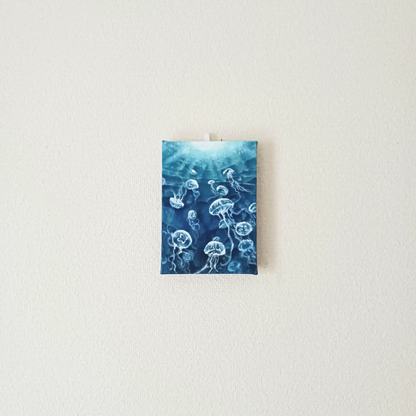 アート原画【海面へ】キャンバス木枠/ミニアート/海の生き物 2枚目の画像