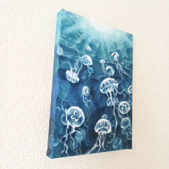 アート原画【海面へ】キャンバス木枠/ミニアート/海の生き物 3枚目の画像