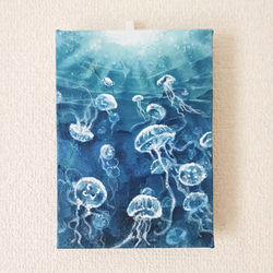 アート原画【海面へ】キャンバス木枠/ミニアート/海の生き物 1枚目の画像