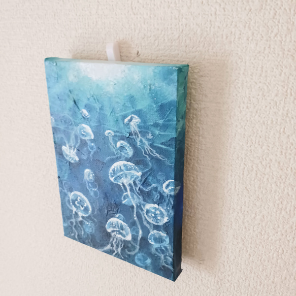 アート原画【海面へ】キャンバス木枠/ミニアート/海の生き物 5枚目の画像
