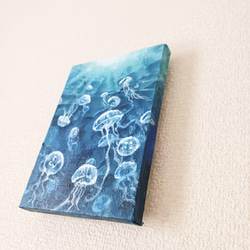 アート原画【海面へ】キャンバス木枠/ミニアート/海の生き物 4枚目の画像