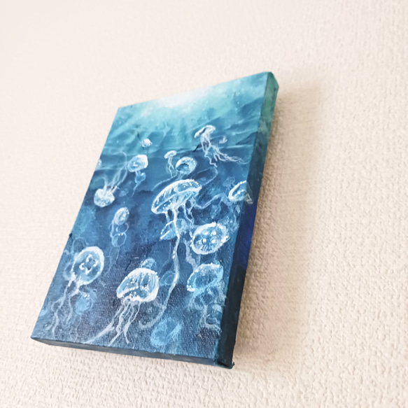 アート原画【海面へ】キャンバス木枠/ミニアート/海の生き物 4枚目の画像