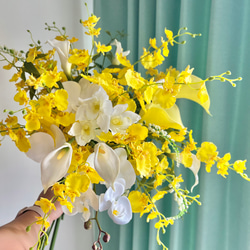 グリーン＊ホワイト＊イエローの爽やかアーティフィシャルフラワー 造花 花束 通販 花 葉っぱ アーティフィシャルフラワー アーティ
