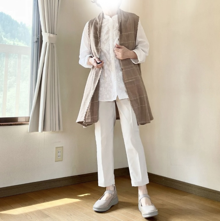 へちま襟の手織りロングベスト