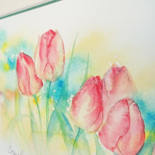 原画1点】水彩画 〜チューリップ〜 フレーム付 絵画 Atelier ayaka