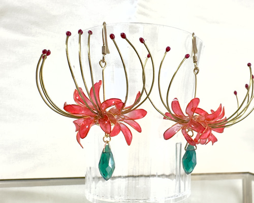 ディップアート作品 ピアス イヤリング かんざし ディップアートで仕上げてあります、鬼灯のピアス、イヤリング