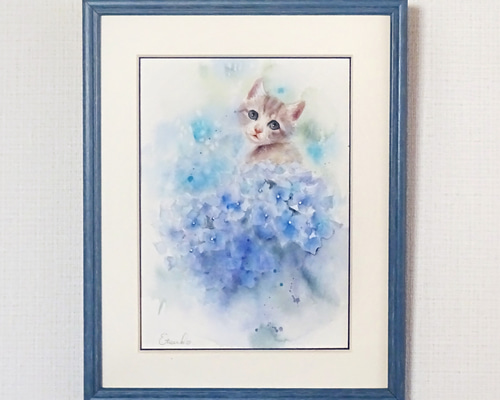 原画1点】水彩画 〜猫と紫陽花〜 フレーム付 絵画 Atelier ayaka 通販