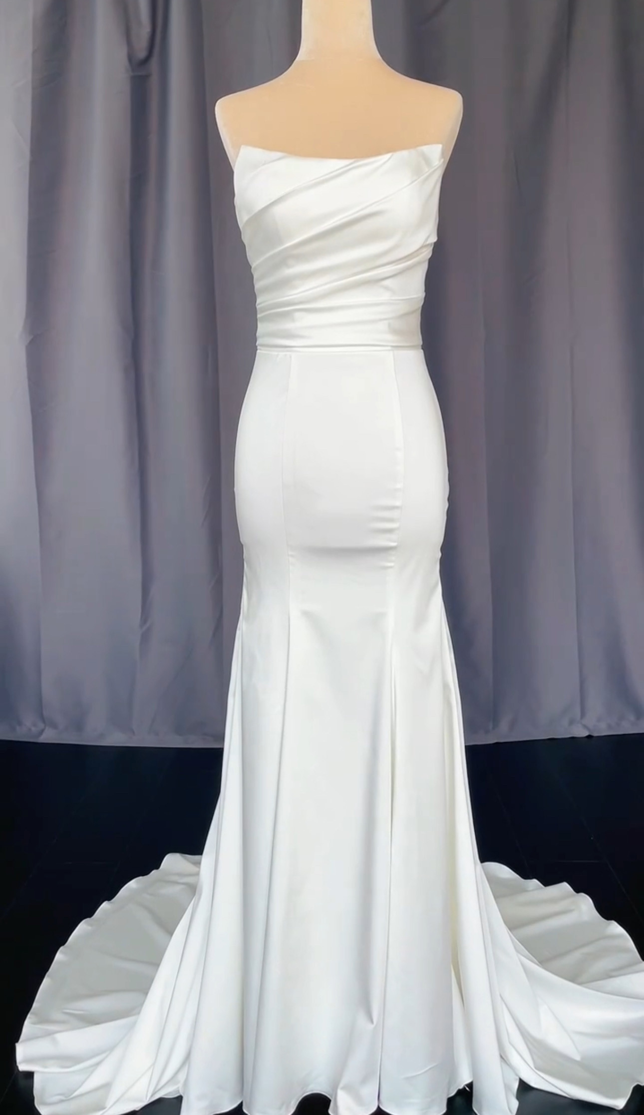 激安　胸フリル　高級サテン　カラー変更可能　マーメイドドレス　細見えシルエット　イブニングドレスフォトウェディング結婚式