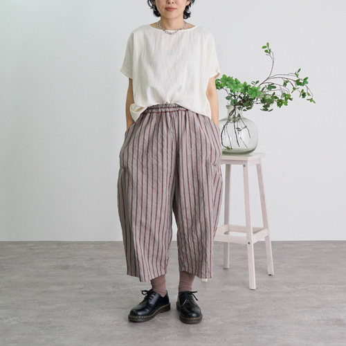 banmariバルーンパンツ　グレー　ストライプ banmari様専用バルーンパンツ グレー ストライプ - メルカリ