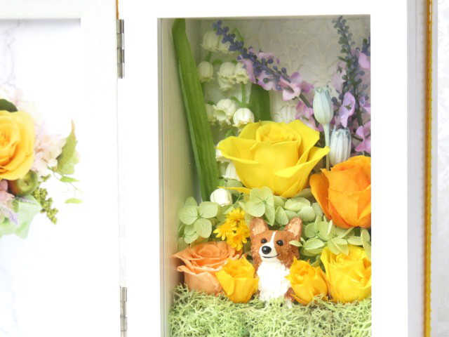 コーギーのお花のフォトフレーム　ペットが選べる　誕生日　結婚祝い　虹の橋