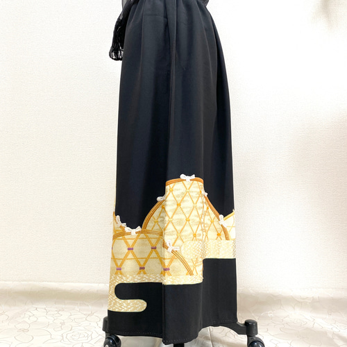 大人可愛いセレブ着物スカートフリーサイズ黒留袖着物リメイクロングスカート6251 大人可愛いセレブ着物スカートフリーサイズ黒留袖着物リメイクウエスト