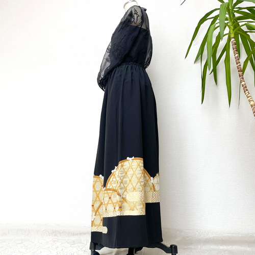 大人可愛いセレブ着物スカートフリーサイズ黒留袖着物リメイクウエスト