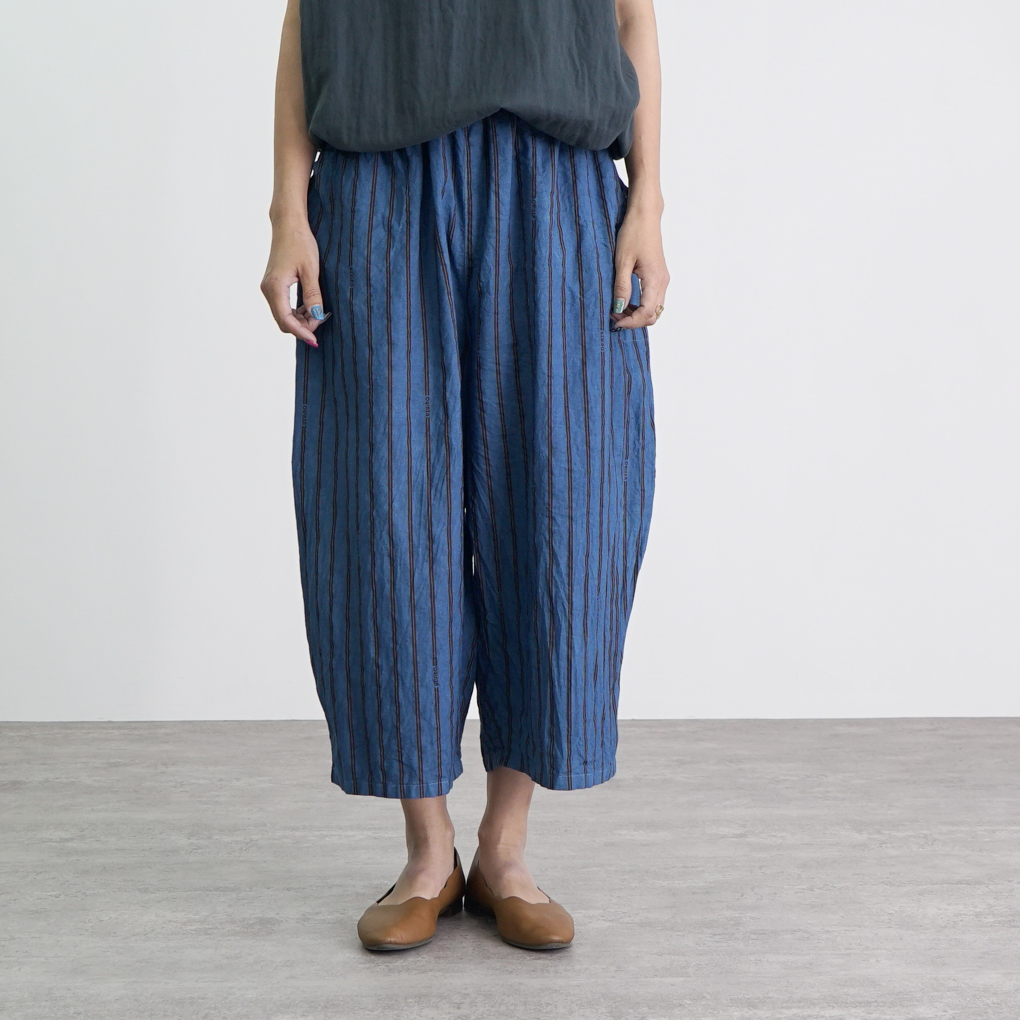banmariバルーンパンツ　グレー　ストライプ CAMBIO(カンビオ)】Vintage Like Hickory Denim Balloon Pants