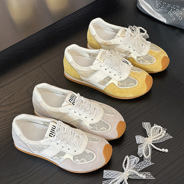 夏の新作女性靴レース通気性カジュアルプレート靴 W473