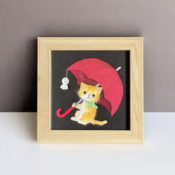 複製画］和紙ちぎり絵アートプリント（無料ラッピング) 『犬と猫