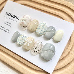 淡梅雨わんこ【サイズオーダー制】￤ネイルチップ リボンネイル マグネット 落書き プール ビジュー うるうる 短め 3枚目の画像