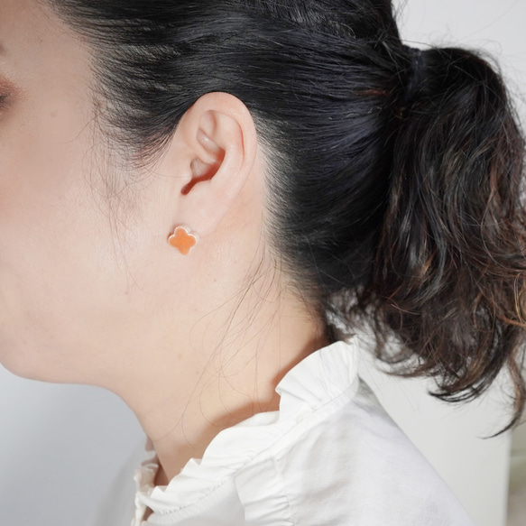 [日本/美濃燒] TP-258 美濃燒珍珠花耳環/耳環 [皮革背襯] 橘色 第5張的照片