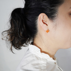 [日本/美濃燒] TP-258 美濃燒珍珠花耳環/耳環 [皮革背襯] 橘色 第6張的照片