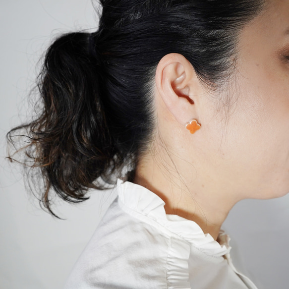 [日本/美濃燒] TP-258 美濃燒珍珠花耳環/耳環 [皮革背襯] 橘色 第6張的照片