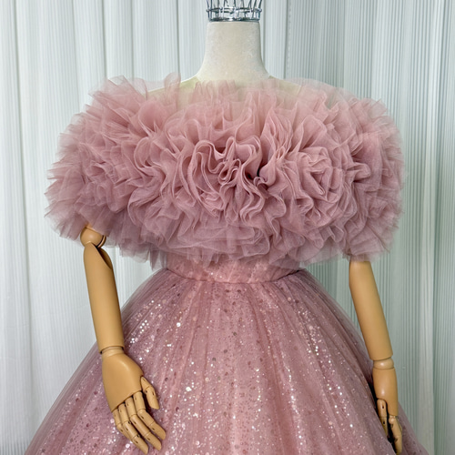 送料無料！フラワーオフショルダーのみ くすみピンク ふわふわ  