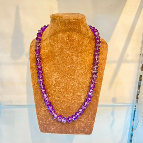 ネックレス 天然石 アメジスト 紫水晶 多面カットビーズ ハンドメイド