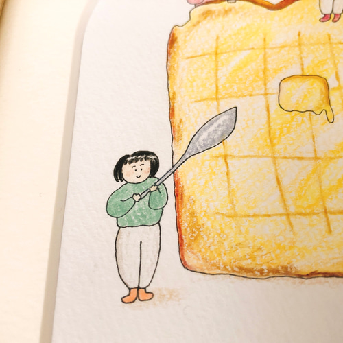 はちみつトースト（一点ものイラスト原画）（木の額縁付き） イラスト