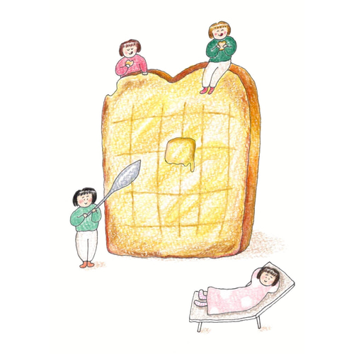 はちみつトースト（一点ものイラスト原画）（木の額縁付き） イラスト