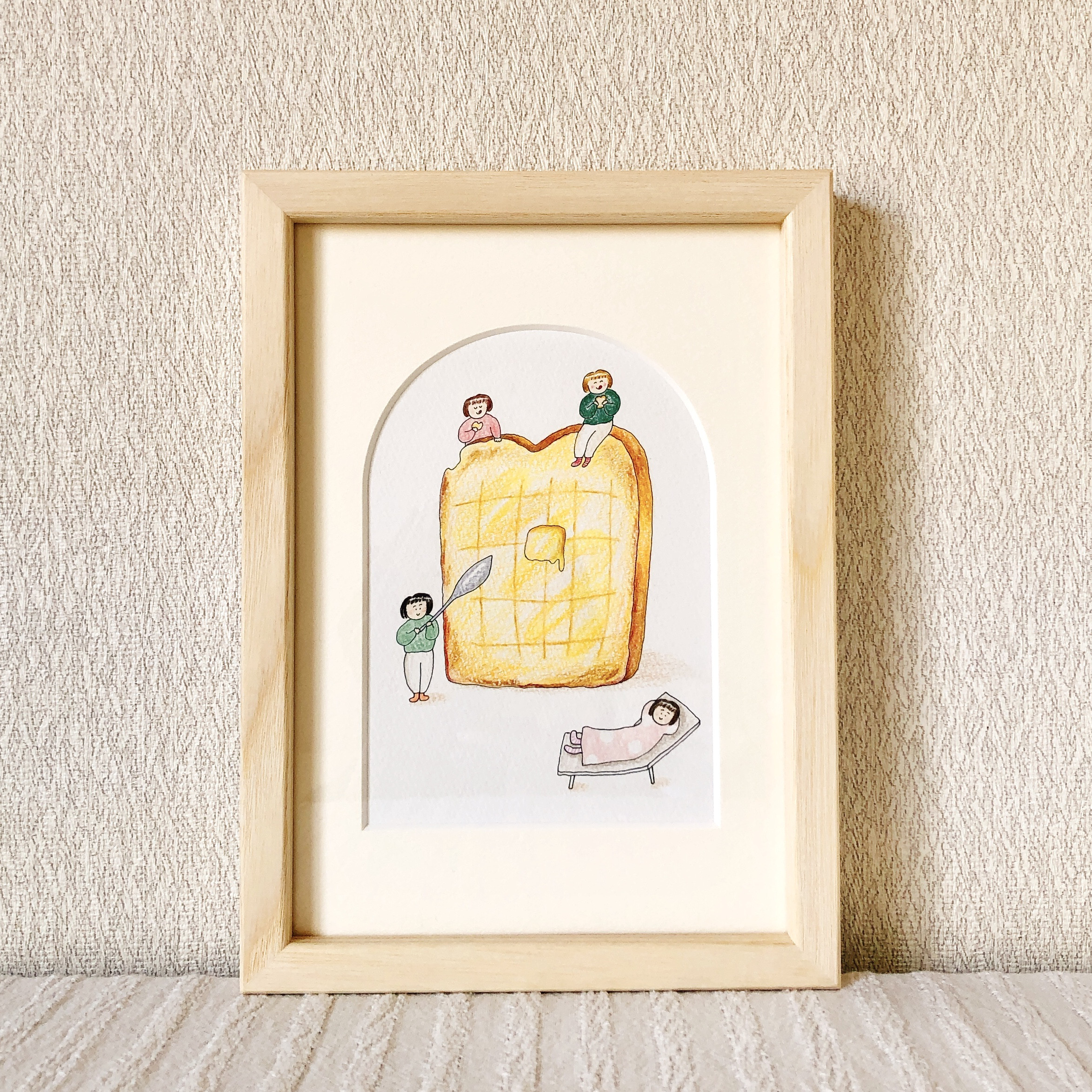 はちみつトースト（一点ものイラスト原画）（木の額縁付き