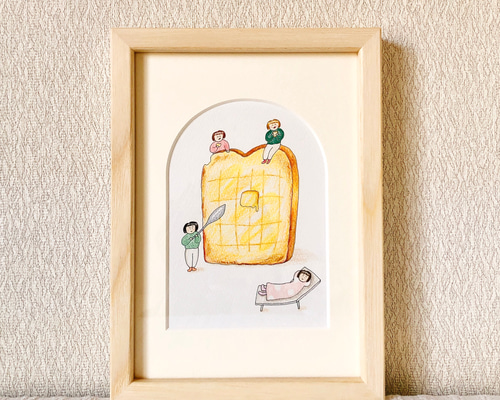 ヤギの手描きイラスト 額装付き 原画一点もの ナチュラルインテリア はちみつトースト（一点ものイラスト原画）（木の額縁付き） イラスト