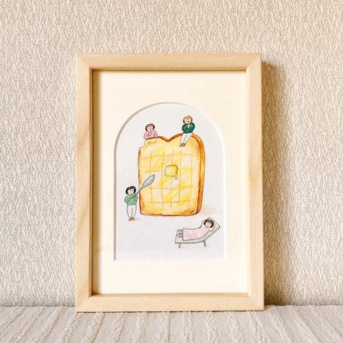 はちみつトースト（一点ものイラスト原画）（木の額縁付き） イラスト