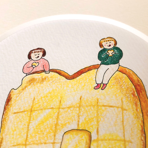 はちみつトースト（一点ものイラスト原画）（木の額縁付き） イラスト